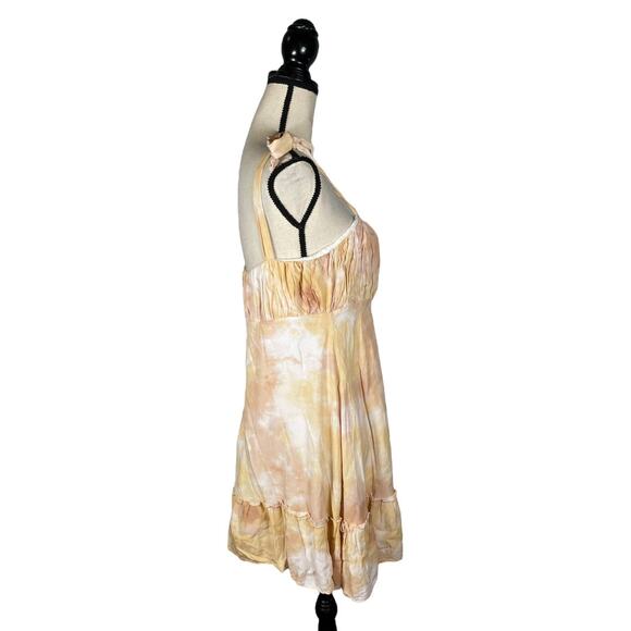 Whiteroom + Cactus Beige/ Cream Tie Dye Shirred Mini Dress Size: L - Picture 4 of 6